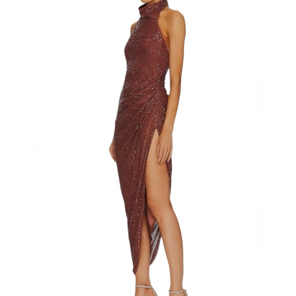 NWT IN THE MOOD FOR LOVE MARISSA HALTER NECK COCKTAIL DRESS IN  CHOCOLATE $710 - Picture 3 of 10